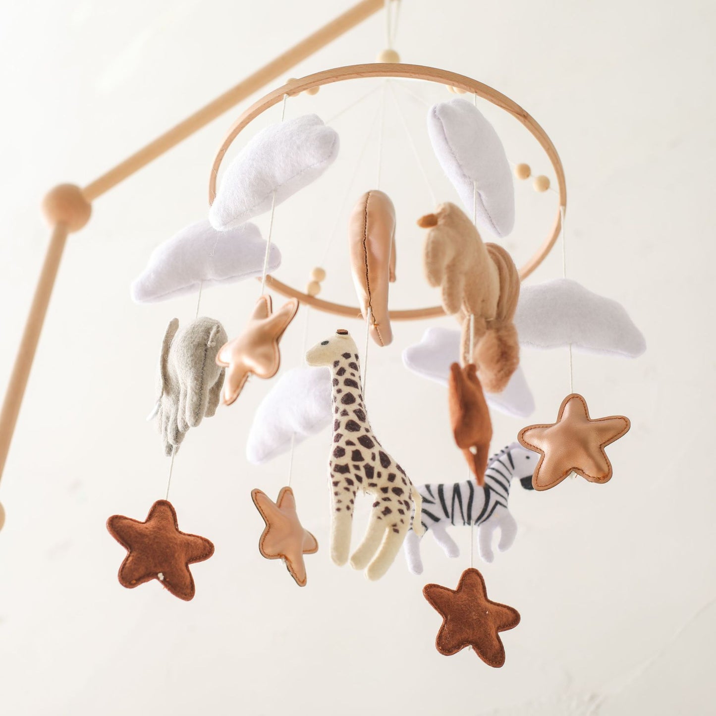 Forest Animal Wind Chimes Crib Decoration with Felt Clouds and Moon