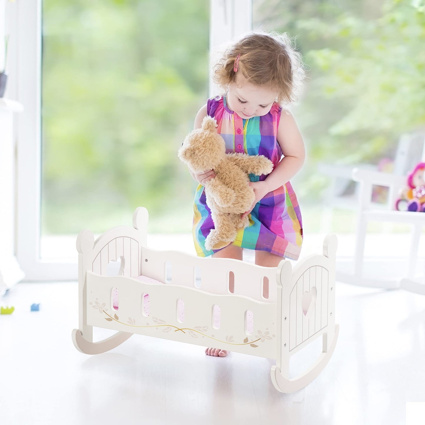 Robotime Wooden Rocking Doll Cradle for 18" Dolls