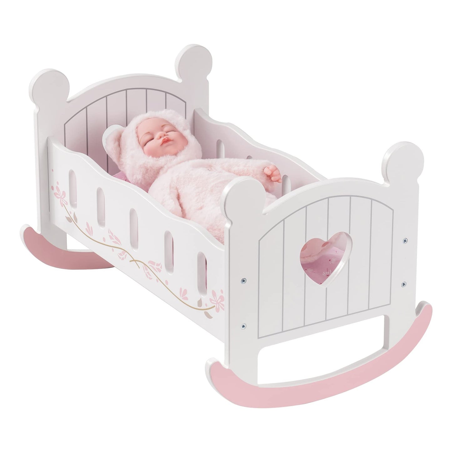 Robotime Wooden Rocking Doll Cradle for 18" Dolls