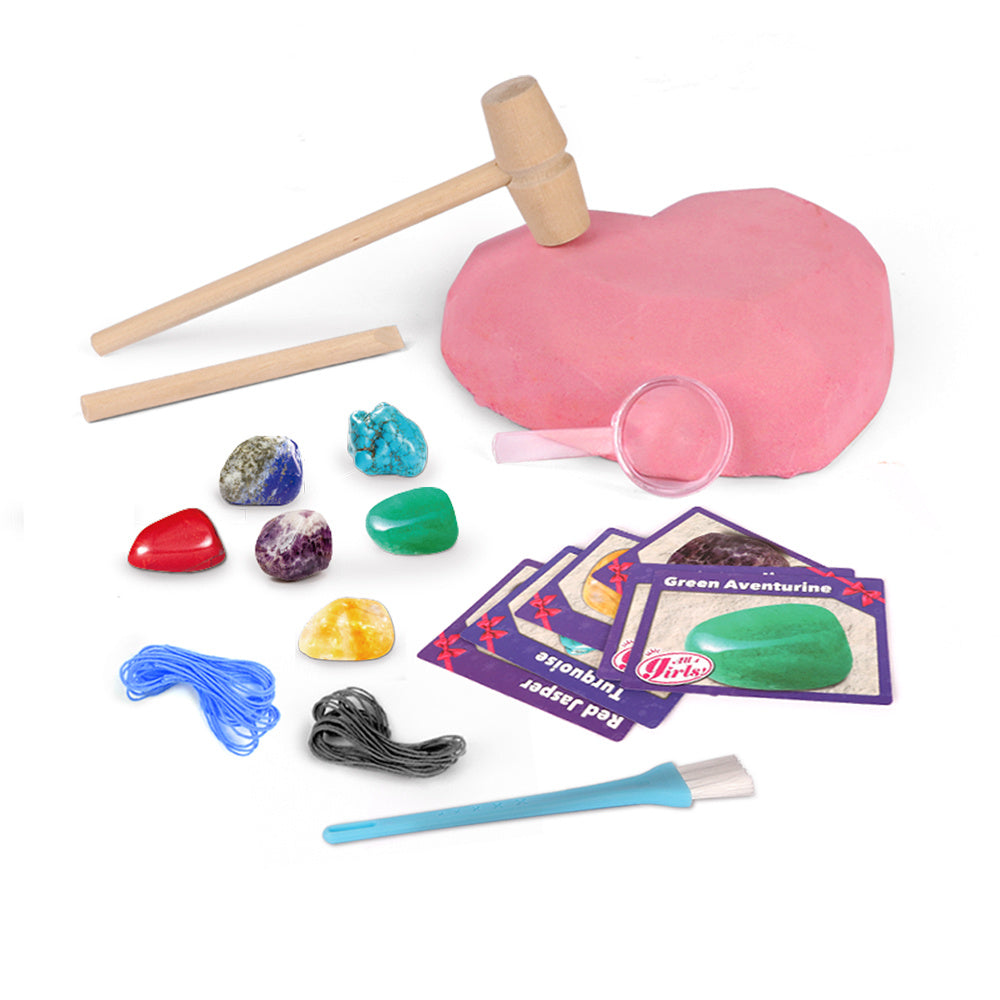 Kids' Gemstone Dig Kit - STEM Science Toy with 6 Gems & DIY Necklace