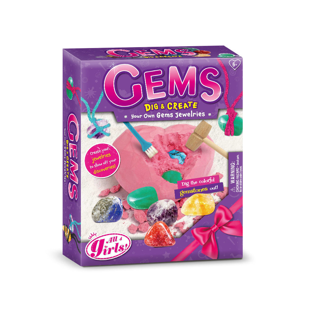 Kids' Gemstone Dig Kit - STEM Science Toy with 6 Gems & DIY Necklace