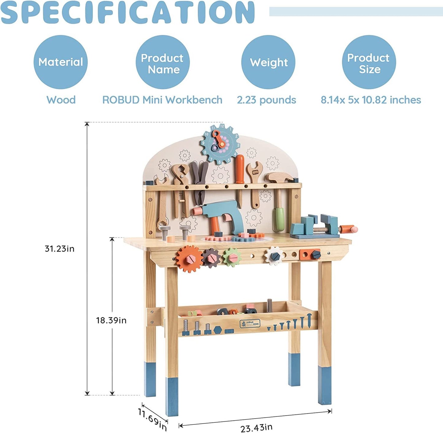 Robotime Kids' Workbench Play Set with Tool Bench and Workshop Toys