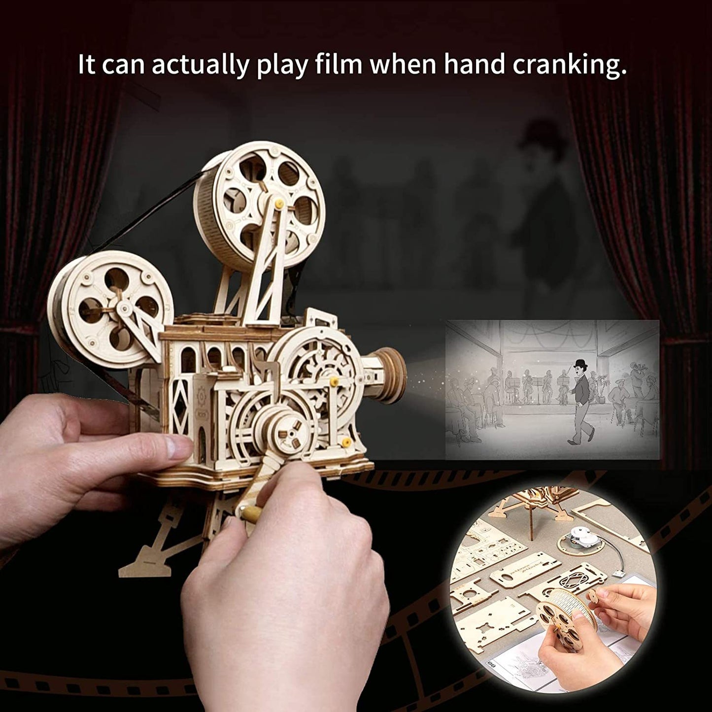 ROKR 3D Wooden Puzzles Vitascope Mechanical Building Kits Movie Projector Toys