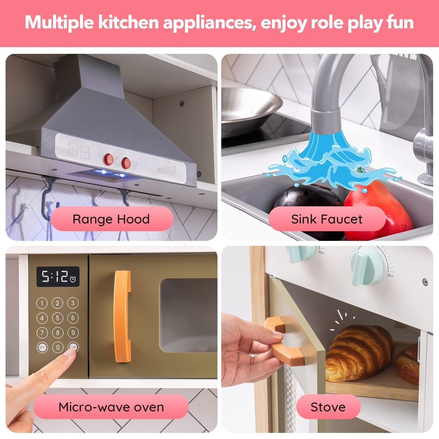 Robud 3D Wooden Play Kitchen Playset for Toddlers & Kids