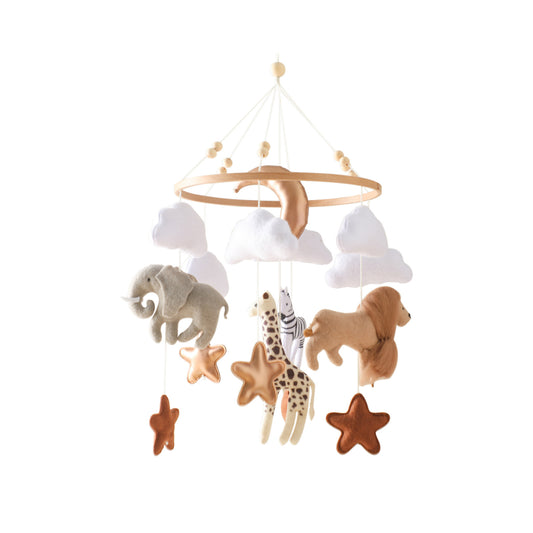 Forest Animal Wind Chimes Crib Decoration with Felt Clouds and Moon