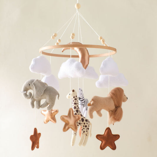 Forest Animal Wind Chimes Crib Decoration with Felt Clouds and Moon