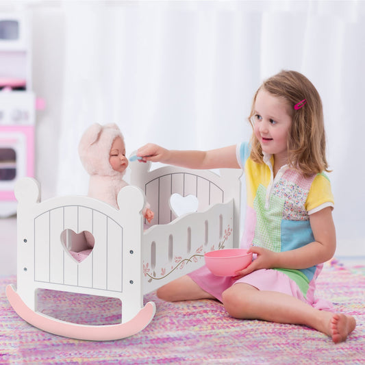 Robotime Wooden Rocking Doll Cradle for 18" Dolls