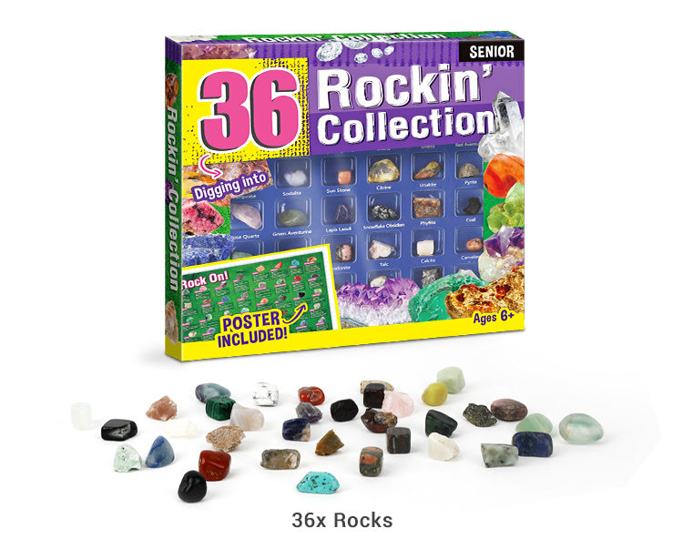 Rock For Kids: 36-Piece Geology Kit with Learning Guide for Kids Aged 6+